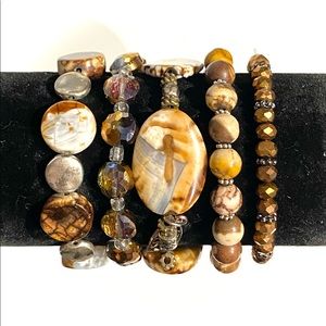 5 strand beaded multilayered stretch bracelets in boho brown